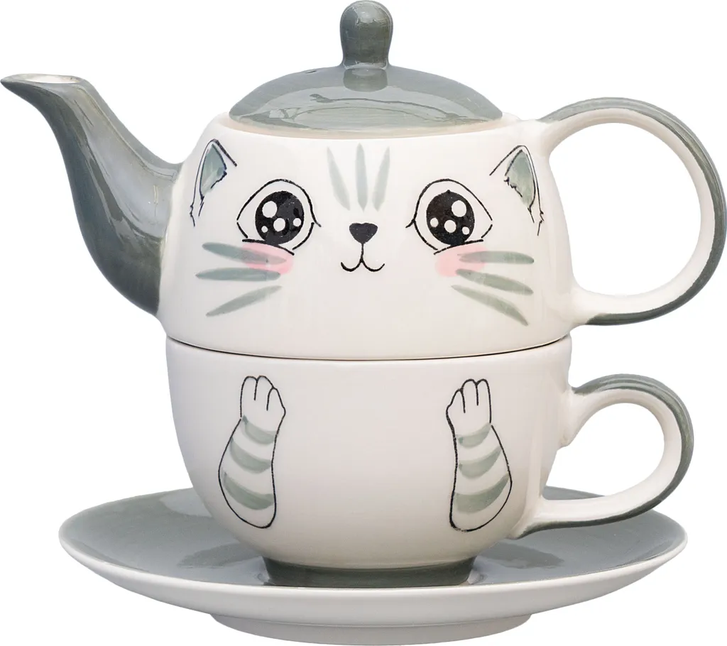 Tea For One / Teeset / Teeservice Sweet-Line Cat Face, Teekanne 400ml Mit Teetasse 200ml, Keramik 1 Tea For One / Teeset / Teeservice Sweet-Line Cat Face, Teekanne 400ml Mit Teetasse 200ml, Keramik