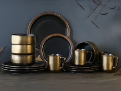 CreaTable 23592 Kombiservice Modern Industrial Für 4 Personen, Steinzeug, Schwarz/gold (1 Set, 16-teilig) -Küchenzauber Günstiges Geschäft 742a70b5bc4836c520072517d8454965