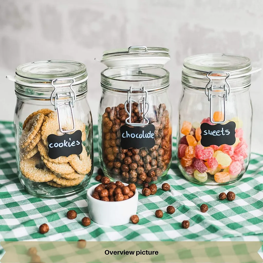 6 X Creative Home Gläser Mit Bügelverschluss | 1 Liter | Einmachgläser Drahtbügel-glas Aufbewahrungsgläser Mit Gummiring Und Deckel | 8 Wiederverwendbare Aufkleber + 1 Anti-Staub-Kreide 6 6 X Creative Home Gläser Mit Bügelverschluss | 1 Liter | Einmachgläser Drahtbügel-glas Aufbewahrungsgläser Mit Gummiring Und Deckel | 8 Wiederverwendbare Aufkleber + 1 Anti-Staub-Kreide – Bild 6