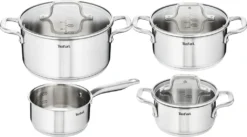Tefal Virtuoso Topfset, 7-Teilig, Edelstahl - 7-Teiliges Set Aus 1x Stielkasserolle 16cm, 3x Kochtöpfen 16/20/24cm + 3x Deckel