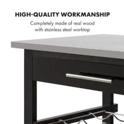 Klarstein Vermont - Küchenwagen, Servierwagen, Küchenrollwagen, 4 Etagen, DREI Ablagen, Herausnehmbare Schublade, Flaschenablage, Edelstahl-Arbeitsplatte, Echtholz, Rollen, Dunkelbraun -Küchenzauber Günstiges Geschäft 78c32a584ad3433c909388af3c0a469b