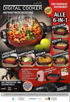 Starlyf®Digital Cooker - XXL Elektrische Bratpfanne Mit Digitalem Thermostat Und Temperaturanzeige, 1600 Watt, 5,5 Liter Fassungsvermögen, Partypfanne - Aus Der TV Werbung -Küchenzauber Günstiges Geschäft 79e6a167d5f4e0d267daaba5ffd94bf3