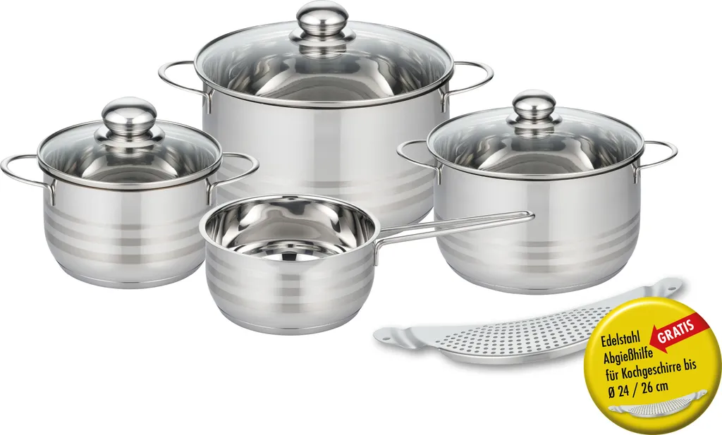 ELO Basic Edelstahl Topfset 4+1 Tlg Brillant, 22906 1 ELO Basic Edelstahl Topfset 4+1 Tlg Brillant, 22906