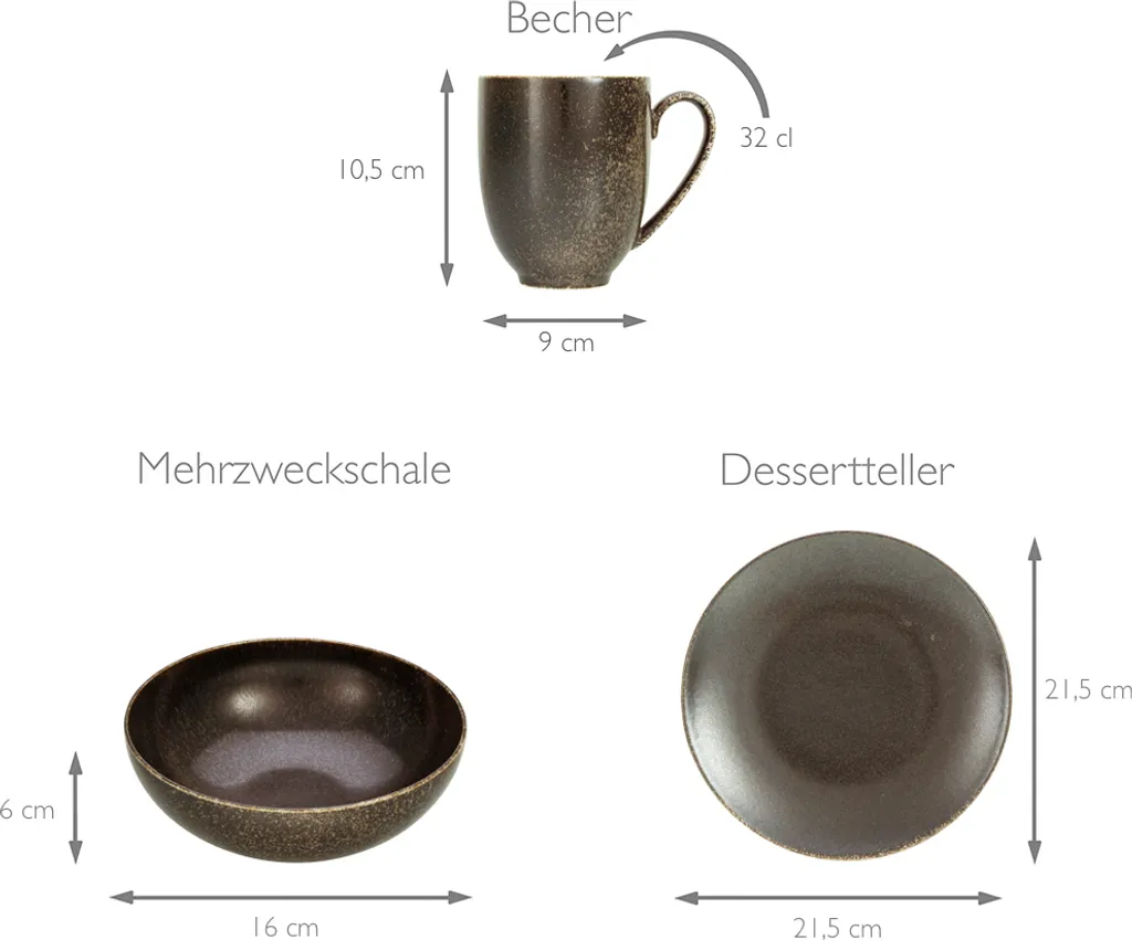 CreaTable 22409 Tafelservice Rusty Für 8 Personen, Porzellan, Braun (1 Set, 12-teilig) 3 CreaTable 22409 Tafelservice Rusty Für 8 Personen, Porzellan, Braun (1 Set, 12-teilig) – Bild 3