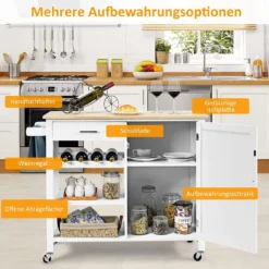 COSTWAY Küchenwagen Auf Rollen, Kücheninsel Mit Schublade, Weinregal, Offene Regale & Handtuchhalter, Platzsparender Servierwagen, Für Küche, Esszimmer, Bar, Weiß -Küchenzauber Günstiges Geschäft 7e93c9eb4989fd4da21ed5cd48537076