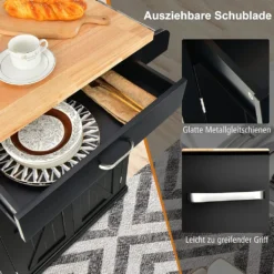 COSTWAY Küchenwagen Auf Rollen, Servierwagen Mit Arbeitsplatte & Handtuchhalter & Schublade & Gewürzregal, Kücheninsel Holz, Küchenschrank Rollbar, Für Küche, Esszimmer Und Bar (Schwarz) -Küchenzauber Günstiges Geschäft 8098ffe38d937c8e1f089b74eb484626