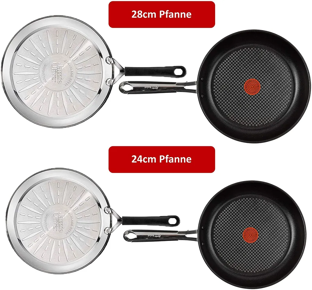 Tefal J90929 Jamie Oliver Pfannenset Induktion 4 TLG, Set Angebot, Pfanne 28 Cm + Pfanne 24 Cm, Edelstahl 2 Tefal J90929 Jamie Oliver Pfannenset Induktion 4 TLG, Set Angebot, Pfanne 28 Cm + Pfanne 24 Cm, Edelstahl – Bild 2