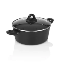 Bratoni Aluminium-Kochtopf Schwarz Mit Glasdeckel - Geschmiedet - 24 Cm Kochtopf Topf Glasdeckel Töpfe Suppentopf Deckel 24cm Geschmiedet Universaltopf