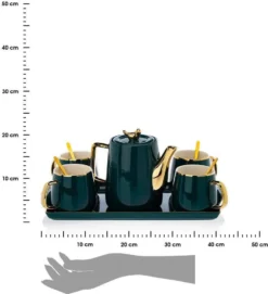 HowHomely Kaffeeservice Keramik 4 Personen - Teeservice 10-tlg. - Grün-Gold -Küchenzauber Günstiges Geschäft 837b3e9fa6843a81a207bfebf9da21a9