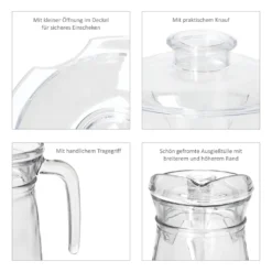 KARA Glas-Karaffe Mit Kunstoff-Deckel + Griff 1,2L Wasser-Krug Saftkanne Limo -Küchenzauber Günstiges Geschäft 891a2e3614f63e1fd16d55cd8ba4fbc3