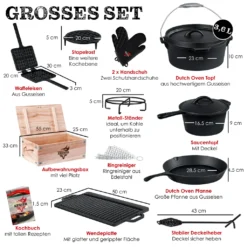 KESSER® Dutch Oven Set In Holzkiste Mit Dutch Oven Mit Viel Zubehör - Gusseisen - Bereits Eingebrannt Mit Kochtopf Grillplatte Pfanne Deckelheber Inkl. Rezeptbuch Handschuhe, Farbe:12-Teilig -Küchenzauber Günstiges Geschäft 8a30dbe3b0e817c3ca27cbbafecb2dfa