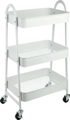 ONVAYA® Servierwagen Silvio | Beistellwagen | Weiß | 30,5 X 45 X 77 Cm | 3 Fächer | Multifunktionswagen | Transportwagen | Allzweckwagen | Küchentrolley | Nischenregal