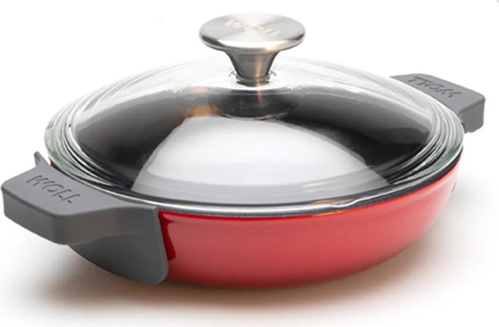 Woll IRON, Servierpfanne Rund Mit Glasdeckel Und Silikongriff, 20 Cm, 5.5 Cm Hoch, Chili Red 2 Woll IRON, Servierpfanne Rund Mit Glasdeckel Und Silikongriff, 20 Cm, 5.5 Cm Hoch, Chili Red – Bild 2
