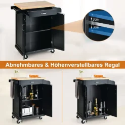 COSTWAY Küchenwagen Auf Rollen, Servierwagen Mit Arbeitsplatte & Handtuchhalter & Schublade & Gewürzregal, Kücheninsel Holz, Küchenschrank Rollbar, Für Küche, Esszimmer Und Bar (Schwarz) -Küchenzauber Günstiges Geschäft 8f6d7c2e7faa84faed10fbdaec3416a6