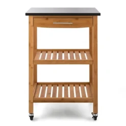 Klarstein Tennessee Servierwagen - Küchenwagen , Rollwagen , 3 Etagen , 2 Ablageflächen , Herausnehmbare Schublade , Schwarze Granitarbeitsfläche , Sichere Feststellbremsen , Bambusholz , Braun -Küchenzauber Günstiges Geschäft 91a5cabc0ce65676b9317f9773c755f4