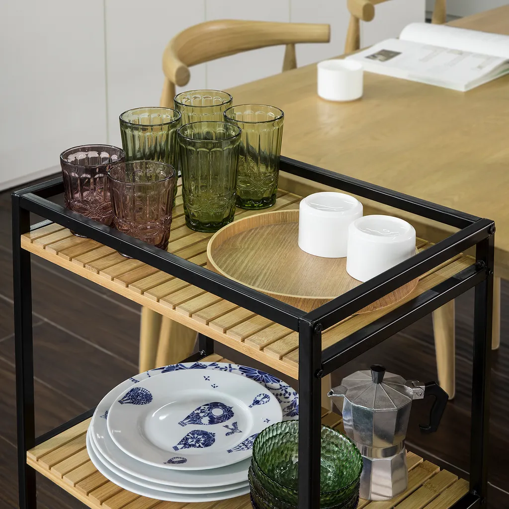 SoBuy Küchenwagen Servierwagen Rollwagen, Aus Metall Und Bambus FKW65-N 4 SoBuy Küchenwagen Servierwagen Rollwagen, Aus Metall Und Bambus FKW65-N – Bild 4