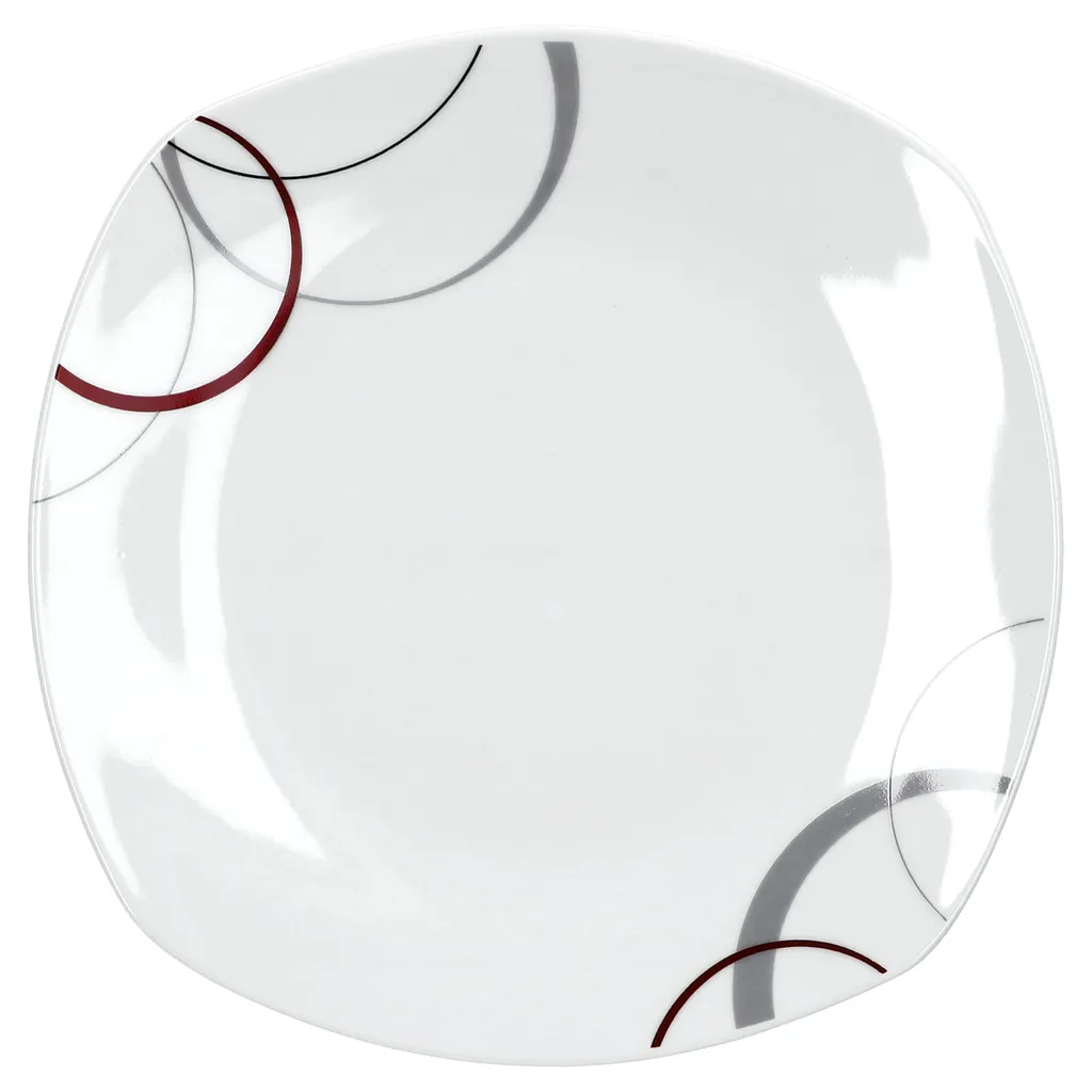 Frühstücksset Palazzo 12tlg. - 6 Teller á 19cm Und 6 Becher á 33cl Aus Weißem Porzellan MitNachbildung-Kreisen In Grau Und Dunkelrot - Für 6 Personen 3 Frühstücksset Palazzo 12tlg. - 6 Teller á 19cm Und 6 Becher á 33cl Aus Weißem Porzellan MitNachbildung-Kreisen In Grau Und Dunkelrot - Für 6 Personen – Bild 3