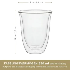 Creano Doppelwandige Gläser 250ml „DG-V“, 4er Set, Thermoglas Doppelwandig Aus Borosilikatglas, Kaffeegläser, Teegläser, Latte Gläser, Doppelwandgläser -Küchenzauber Günstiges Geschäft 99e7155da795f5f93f5bd833ebb3b4a0 1