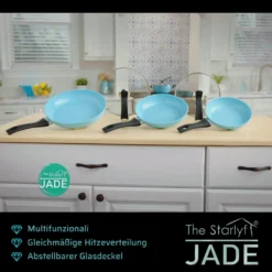 Starlyf® Pfannen-Set »Jade Pan Set« , Aluminium ( Starter-Set 5 -tlg. 3 Pfannen, 2 Glasdeckel ) , Innovativer Deckelgriff Zum Abstellen, Jade-Antihaft-Beschichtung - Aus Der TV Werbung -Küchenzauber Günstiges Geschäft 9a90c21883b57e86babfc1b576e62747