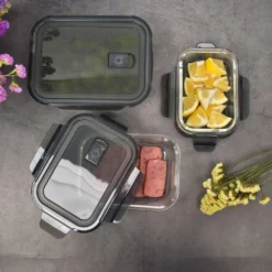 PIE LOCK Vorratsdosen 6 Teilig Eckig - Vorratsdosen Set Mikrowellengeeignete Essensbox Vorratsbehälter - Grau Glasdose Lunchbox Vorratsgläser Set -Küchenzauber Günstiges Geschäft 9aeeae76384871b172dbedd6e35cfcb8