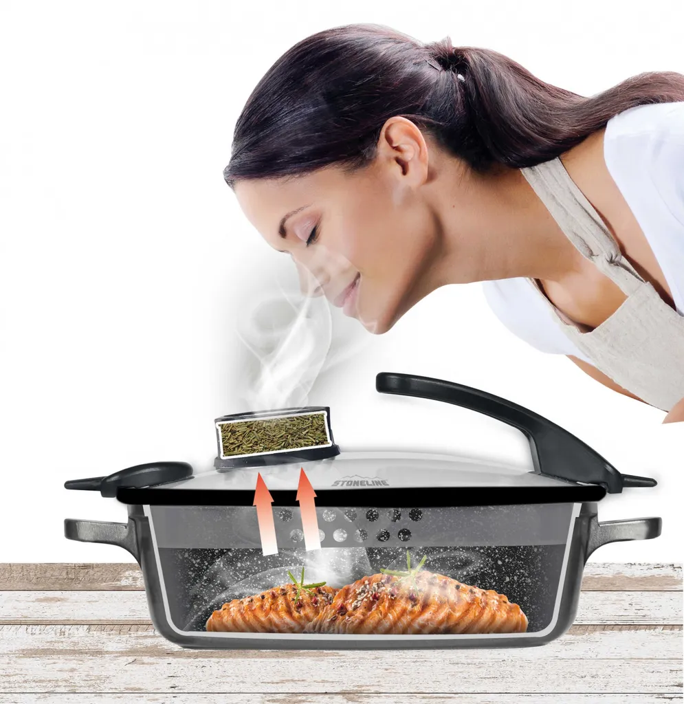 STONELINE® Smell Well Eckpfanne 24 X 24 Cm, Inkl. Glasdeckel Mit Geruchsfilter- Oder Aromafunktion 8 STONELINE® Smell Well Eckpfanne 24 X 24 Cm, Inkl. Glasdeckel Mit Geruchsfilter- Oder Aromafunktion – Bild 8