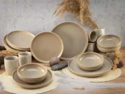 CreaTable, 33075, Serie Uno SAND, Geschirrset, Kombiservice 16 Teilig, Steinzeug, Farbe:Sand -Küchenzauber Günstiges Geschäft a03d36e2c7314dd63896e837a151a976