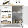 COSTWAY Küchenwagen Auf Rollen, Kücheninsel Mit Schublade, Weinregal, Offene Regale & Handtuchhalter, Platzsparender Servierwagen, Für Küche, Esszimmer, Bar, Weiß