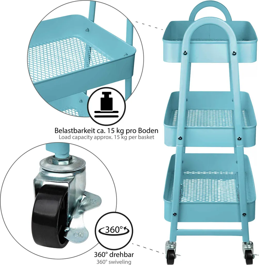 ONVAYA® Servierwagen Silvio | Beistellwagen | Blau | 30,5 X 45 X 77 Cm | 3 Fächer | Multifunktionswagen | Transportwagen | Allzweckwagen | Küchentrolley | Nischenregal 2 ONVAYA® Servierwagen Silvio | Beistellwagen | Blau | 30,5 X 45 X 77 Cm | 3 Fächer | Multifunktionswagen | Transportwagen | Allzweckwagen | Küchentrolley | Nischenregal – Bild 2