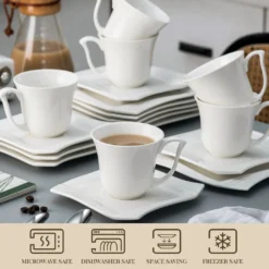 MALACASA, Serie Amparo, 36 Teilig Set Cremeweiß Porzellan Kaffeeservice Dessertteller Kaffeetasse Mit Untertasse -Küchenzauber Günstiges Geschäft a5dbb72af98f894549c593e77669849b