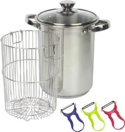 Edelstahl Spargeltopf Mit Siebeinsatz Und Glasdeckel Fassungsvermögen 3,9ltr. Für Alle Herdarten Und Induktion Inkl. Einem Gratis Spargelschäler