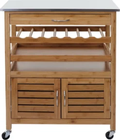 Servierwagen HWC-D15, Küchenwagen Barwagen Rollwagen Küchenhelfer Beistellwagen, Bambus Mit Edelstahlplatte 89x70x37cm -Küchenzauber Günstiges Geschäft af537d04fdf8c0b55774a42d886eb47d