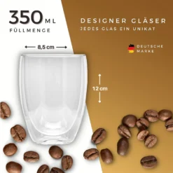 Felino® Latte Macchiato Gläser Doppelwandige Thermogläser Set [6 Stück] [350 Ml] Glas Tassen Groß Für Cappuccino, Kaffee, Espresso -Küchenzauber Günstiges Geschäft b1098fb57674f2023d1f1cdcefc3afa3