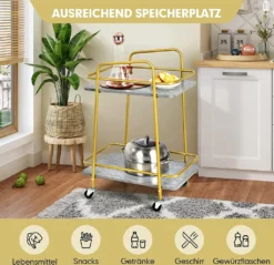 COSTWAY Küchenwagen Mit Universalrädern, Barwagen Rollwagen 2 Ablagen, Mobiler Servierwagen, Haushaltswagen Mit Stahlrahmen, Mehrzweckwagen Für Haus, Restaurant, Allzweckwagen Badwagen, Grau+Golden -Küchenzauber Günstiges Geschäft b477380898bdb03f35b3d98599084561