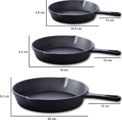 Mucola Bratpfanne Grillpfanne Pfannenset Gusseisen 3 Tlg. Ø25 Ø19 Ø15,5 Cm Griff Herd Gussbratpfanne Steakpfanne Gasherd Induktionsherd Feuer Ofen Herdplatte -Küchenzauber Günstiges Geschäft b4ea14af5e9ad5cb95cb9d49de3a15b0