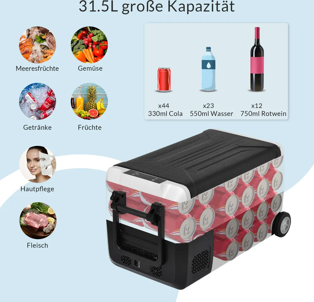 Merax Elektrisch Kühlbox Mit Kompressor 31.5L Schwarz, Mini Kühlschrank Tragbar Kühlleistung Bis -20° C, Gefrierbox 12/24 V Und 230 V Für Büro, Auto, Camping, Garten 2 Merax Elektrisch Kühlbox Mit Kompressor 31.5L Schwarz, Mini Kühlschrank Tragbar Kühlleistung Bis -20° C, Gefrierbox 12/24 V Und 230 V Für Büro, Auto, Camping, Garten – Bild 2