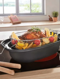 GSW Aromabräter Mit Einsatz 39x25x9,5 Cm / 4 Ltr., Kohlenstoffstahl, Edelstahl Rostfrei, Glas, Aromabräter Mit Aroma-Glasdeckel ø Ca. 39 X 25 X H 9,5cm / Drahteinsatz -Küchenzauber Günstiges Geschäft b93ce86c1a85bac77d917f4db5e78a06