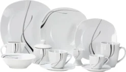 Van Well Kombiservice Silver Night 62-tlg 6 Personen, Tafel + Kaffee + Zubehör, Linien-Dekor -Küchenzauber Günstiges Geschäft bbb54c110476e049e18d7e928ac529d4