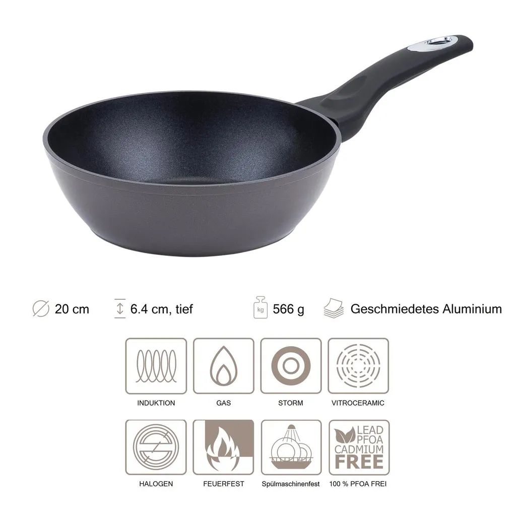 RESTO PAVO 93030 Tiefe Bratpfanne Wokpfanne Aus Hochwertigem Geschmiedetem Aluminium Mit Antihaftbeschichtung Für Alle Herdplatten Auch Induktion | (Ø20 H=6,4 Cm/ Ø Boden 13,3cm) 2 RESTO PAVO 93030 Tiefe Bratpfanne Wokpfanne Aus Hochwertigem Geschmiedetem Aluminium Mit Antihaftbeschichtung Für Alle Herdplatten Auch Induktion | (Ø20 H=6,4 Cm/ Ø Boden 13,3cm) – Bild 2