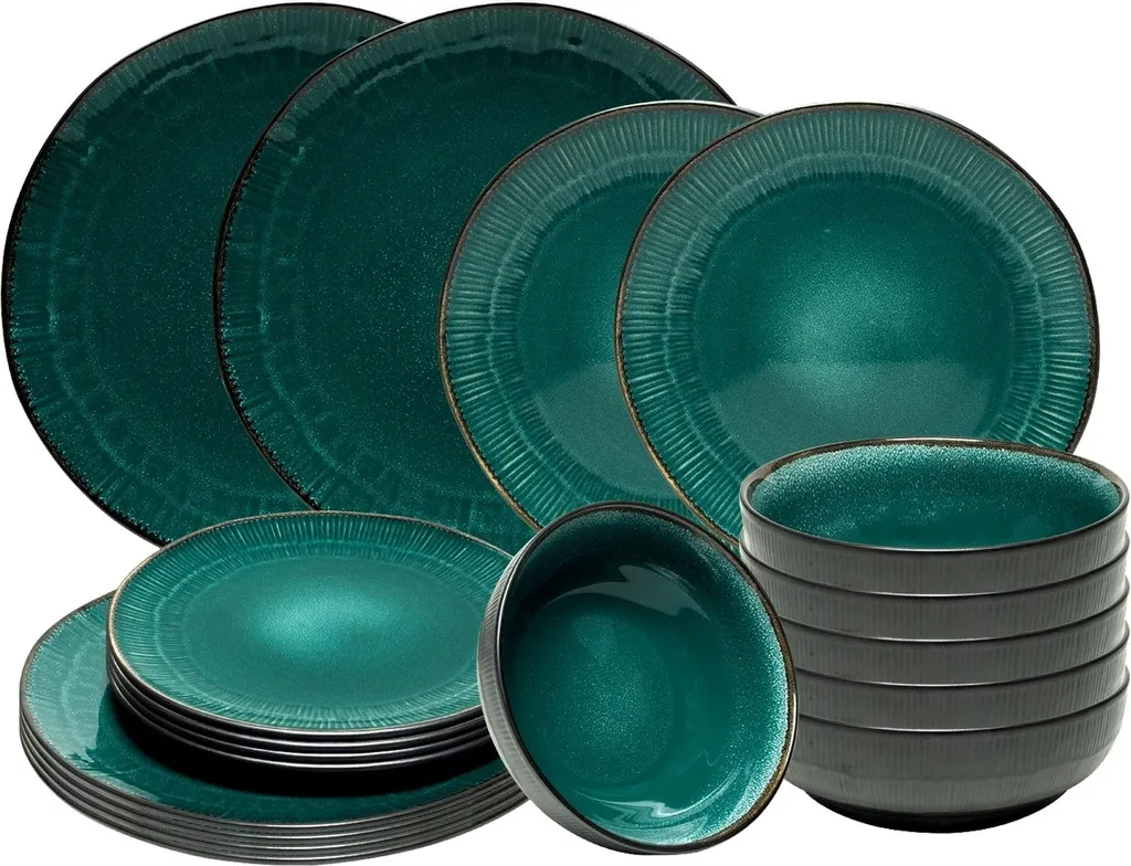 Tafelservice - Blaugrün - Keramik - Für 6 Personen - Mit Prägung 1 Tafelservice - Blaugrün - Keramik - Für 6 Personen - Mit Prägung