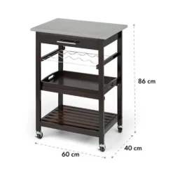 Klarstein Vermont - Küchenwagen, Servierwagen, Küchenrollwagen, 4 Etagen, DREI Ablagen, Herausnehmbare Schublade, Flaschenablage, Edelstahl-Arbeitsplatte, Echtholz, Rollen, Dunkelbraun -Küchenzauber Günstiges Geschäft c294e49cbd6654f97477bfa8d37b3fda