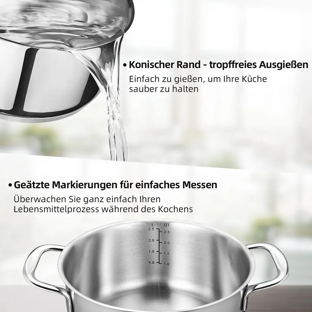 Topf-Set Topfset Induktion 10-teilig Edelstahl Kochtopf Set Mit Glasdeckel Edelstahl 18/10, Unbeschichtet Für Gas, Elektro, Halogen, Induktionsherde 3 Topf-Set Topfset Induktion 10-teilig Edelstahl Kochtopf Set Mit Glasdeckel Edelstahl 18/10, Unbeschichtet Für Gas, Elektro, Halogen, Induktionsherde – Bild 3