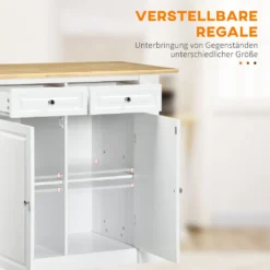 HOMCOM Kücheninsel, Sideboard Mit Erweiterbarer Arbeitsfläche, Küchenschrank Mit Schubladen, Gewürzregalen, Servierwagen Aus Holz Für Küche, Weiß, 108 X 78,4 X 84 Cm 14 HOMCOM Kücheninsel, Sideboard Mit Erweiterbarer Arbeitsfläche, Küchenschrank Mit Schubladen, Gewürzregalen, Servierwagen Aus Holz Für Küche, Weiß, 108 X 78,4 X 84 Cm -Küchenzauber Günstiges Geschäft c47ce2c57398e70d2635f64636a62db3