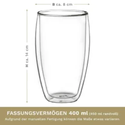 Creano Doppelwandiges Thermoglas 400ml „DG-SH“, Großes Doppelwandglas Aus Borosilikatglas, Doppelwandige Kaffeegläser, Teegläser, Latte Gläser 4er Set -Küchenzauber Günstiges Geschäft c8882af7c10ab86eb93b9fcabc1241c0