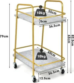 COSTWAY Küchenwagen Mit Universalrädern, Barwagen Rollwagen 2 Ablagen, Mobiler Servierwagen, Haushaltswagen Mit Stahlrahmen, Mehrzweckwagen Für Haus, Restaurant, Allzweckwagen Badwagen, Grau+Golden -Küchenzauber Günstiges Geschäft c8db240137426f54d3a64349679c623a