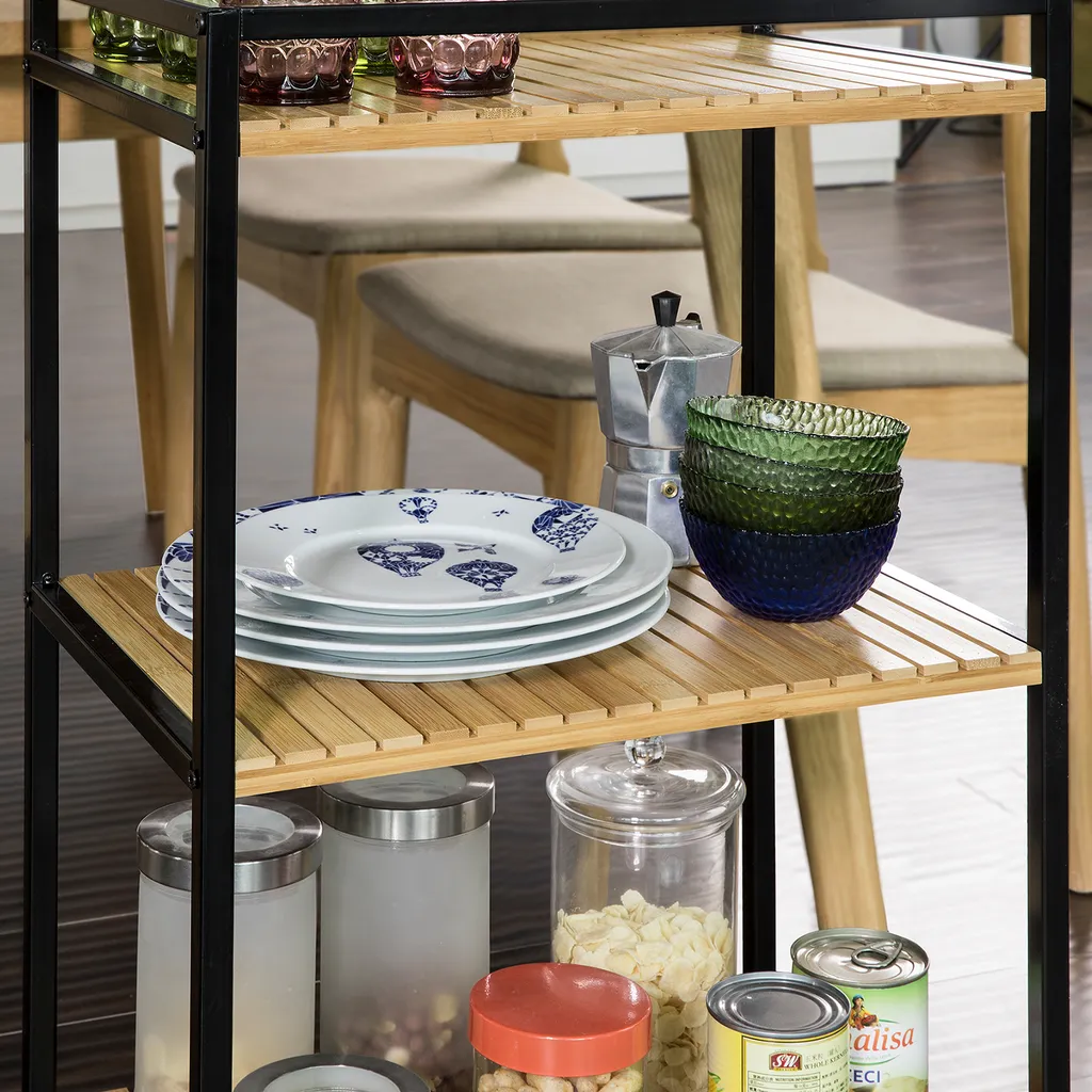 SoBuy Küchenwagen Servierwagen Rollwagen, Aus Metall Und Bambus FKW65-N 6 SoBuy Küchenwagen Servierwagen Rollwagen, Aus Metall Und Bambus FKW65-N – Bild 6