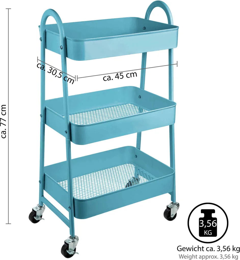 ONVAYA® Servierwagen Silvio | Beistellwagen | Blau | 30,5 X 45 X 77 Cm | 3 Fächer | Multifunktionswagen | Transportwagen | Allzweckwagen | Küchentrolley | Nischenregal 4 ONVAYA® Servierwagen Silvio | Beistellwagen | Blau | 30,5 X 45 X 77 Cm | 3 Fächer | Multifunktionswagen | Transportwagen | Allzweckwagen | Küchentrolley | Nischenregal – Bild 4