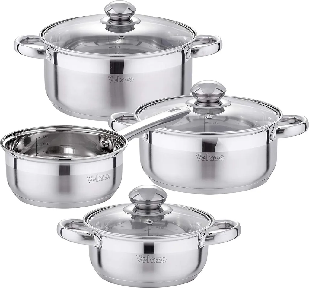 Velaze Töpfe Set, 7-teilig Kochtopf Set Aus Edelstahl, Topf Set Mit Glasdeckeln, PFOA Frei, Klassisches Design, Topfset Induktion Für Alle Herdarten Und Für Verschiedene Kochbedürfnisse 1 Velaze Töpfe Set, 7-teilig Kochtopf Set Aus Edelstahl, Topf Set Mit Glasdeckeln, PFOA Frei, Klassisches Design, Topfset Induktion Für Alle Herdarten Und Für Verschiedene Kochbedürfnisse