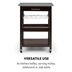 Klarstein Vermont - Küchenwagen, Servierwagen, Küchenrollwagen, 4 Etagen, DREI Ablagen, Herausnehmbare Schublade, Flaschenablage, Edelstahl-Arbeitsplatte, Echtholz, Rollen, Dunkelbraun -Küchenzauber Günstiges Geschäft d7f1388eb51100272e19d7805e9f3604