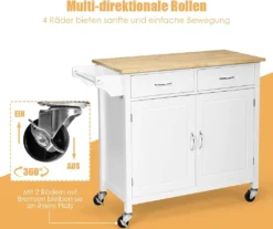 COSTWAY Rollende Kücheninsel Aus Gummiholz, Küchenwagen Mit Handtuchhalter & Verstellbarem Regal & Schubladen, Servierwagen Mit Arbeitsplatte Für Küche, Esszimmer & Bar (Weiß) 11 COSTWAY Rollende Kücheninsel Aus Gummiholz, Küchenwagen Mit Handtuchhalter & Verstellbarem Regal & Schubladen, Servierwagen Mit Arbeitsplatte Für Küche, Esszimmer & Bar (Weiß) -Küchenzauber Günstiges Geschäft d8ed4498d997866246f55735f906fe28