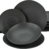 CreaTable 23205 Tafelservice Elements Collection Lava Stone Für 4 Personen, Steinzeug, Schwarz/grau (1 Set, 12-teilig)